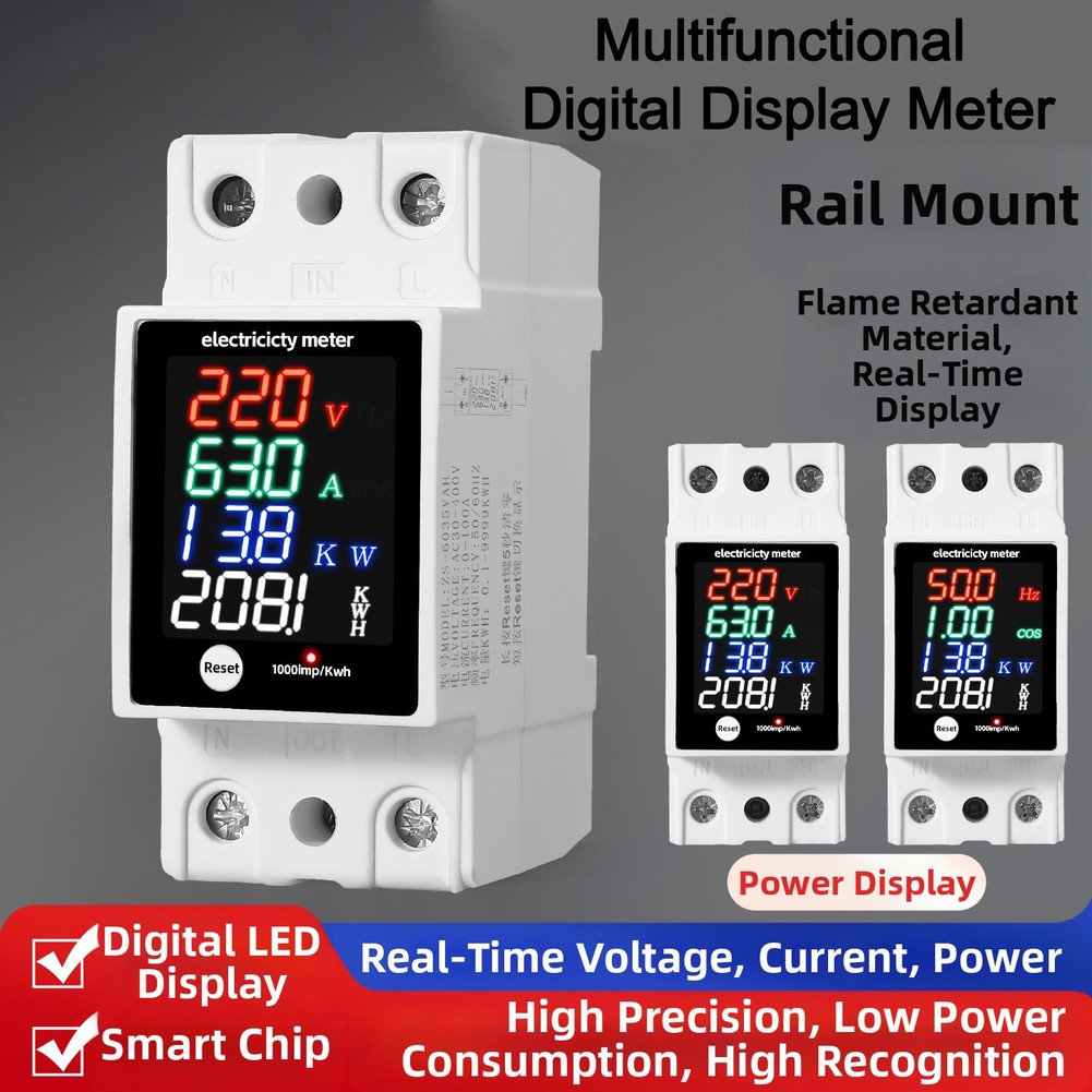 Energy Monitor Meter - Multifunctionele digitale display Spanningsstroom Vermogensfactor Elektriciteitsmeter